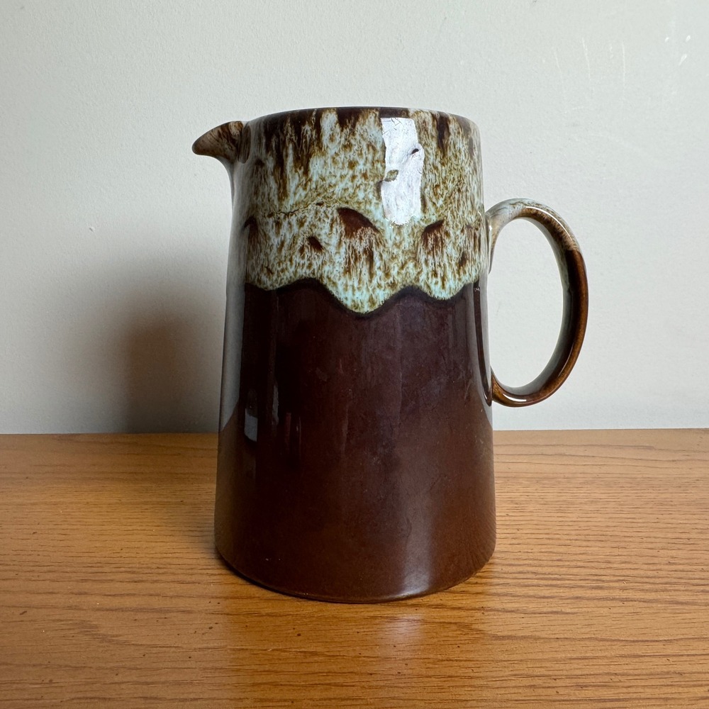Vintage Ceramic Pitcher Brown Drip Glaze Mid Century Modern Kitchenware